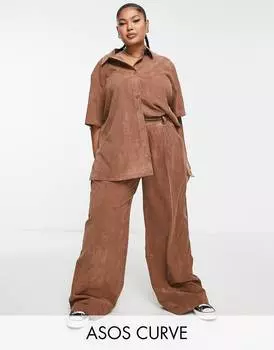 Широкие брюки с драпировкой в цвете ржавчины ASOS DESIGN Curve