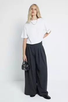 Широкие брюки с двойным поясом River Island, серый