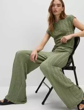 Широкие брюки с фактурной резинкой на талии Marks & Spencer, цвет Faded khaki