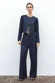 Широкие брюки с контрастной отстрочкой по верху ZARA, цвет Indigo