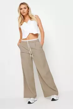 Широкие брюки с контрастной талией Pixiegirl Petite, коричневый