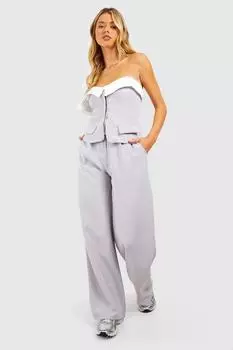 Широкие брюки с контрастным поясом Boohoo, серый