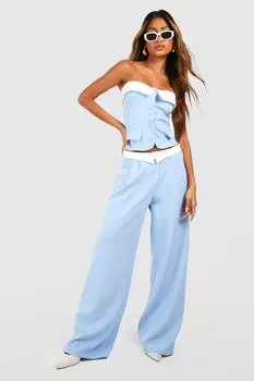 Широкие брюки с контрастным поясом Boohoo, синий