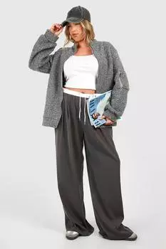 Широкие брюки с контрастным поясом и поясом Plus boohoo, серый