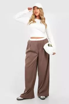 Широкие брюки с контрастным поясом и поясом Plus boohoo, бежевый