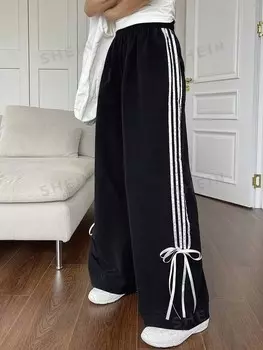 Широкие брюки с кулиской на талии и полосками по бокам Dazy, черный