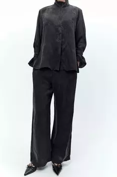 Широкие брюки с молниями ZARA, черный