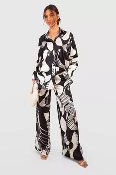 Широкие брюки с моно-абстрактным принтом свободного кроя Boohoo, черный