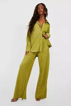 Широкие брюки с мяткой свободной кроя Boohoo, хаки