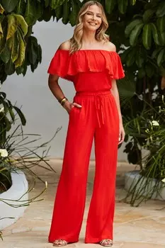 Широкие брюки с мятой отделкой Sosandar, красный