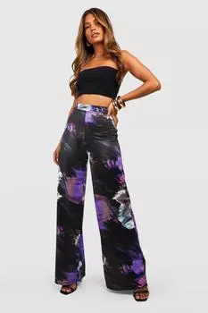 Широкие брюки с мраморным принтом Boohoo, синий