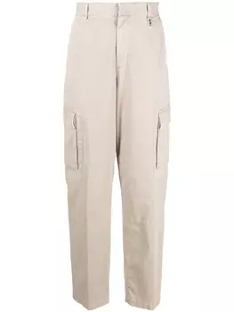 Широкие брюки с нашивкой-логотипом FENDI, бежевый