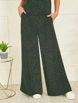 Широкие брюки с оригинальным принтом Yumi, цвет Black/Green