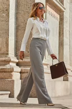 Широкие брюки с отделкой пуговицами в клетку Sosandar, коричневый