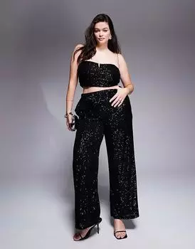 Широкие брюки с пайетками ASOS DESIGN Curve черного цвета