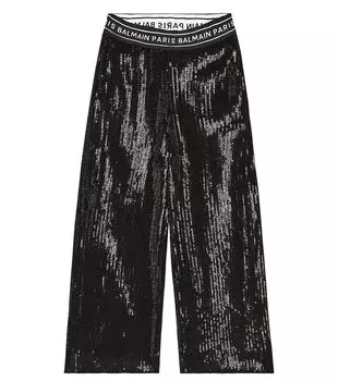 Широкие брюки с пайетками Balmain Kids, черный