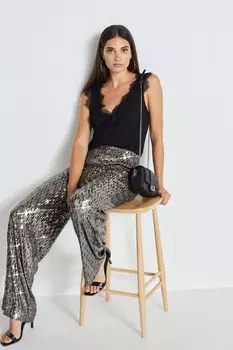 Широкие брюки с пайетками Next, серебряный