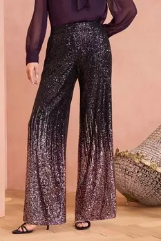 Широкие брюки с пайетками омбре Love & Roses, розовый