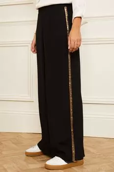 Широкие брюки с пайетками по бокам Love & Roses, черный