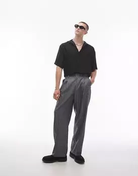 Широкие брюки с перекрестными карманами серого цвета Topman