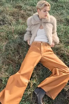 Широкие брюки с покрытием H&M, коричневый