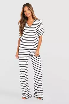 Широкие брюки с полосами Boohoo, кремовый