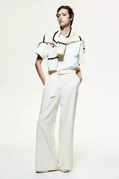 Широкие брюки с поясом H&M, бежевый