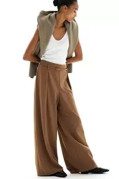 Широкие брюки с поясом H&M, бежевый