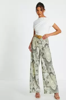 Широкие брюки с поясом и принтом пейсли QUIZ Clothing