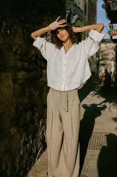Широкие брюки с поясом ZARA, средный кэмел