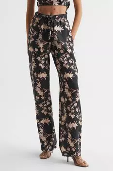 Широкие брюки с принтом Лео и брюки Reiss, черный