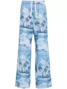 Широкие брюки с принтом Sunset PALM ANGELS, синий