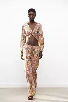 Широкие брюки с принтом ZARA, разноцветный