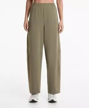 Широкие брюки с прямыми штанинами из хлопка и модала Oysho, цвет Light Khaki