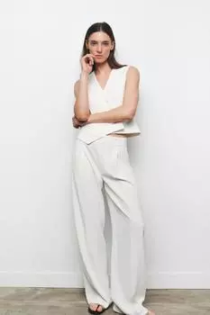 Широкие брюки с штопкой ZARA, экрю