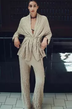 Широкие брюки с текстурным плетением ZARA, светло-зеленый
