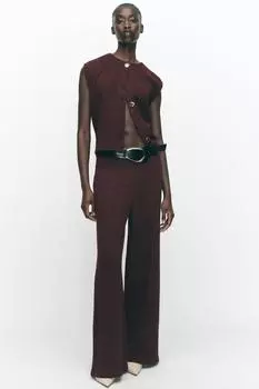 Широкие брюки с текстурным плетением ZARA, темно-бордовый