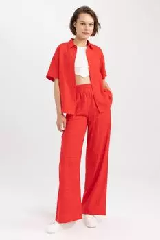 Широкие брюки с тремя карманами DeFacto, красный