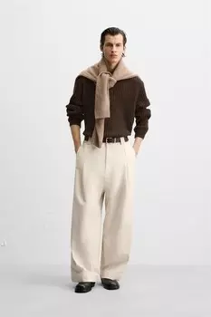 Широкие брюки с узором «елочка» ZARA, экрю
