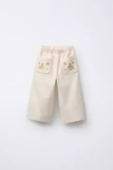 Широкие брюки с вышитыми карманами ZARA, экрю