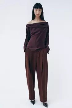 Широкие брюки с вышивками ZARA, бордо