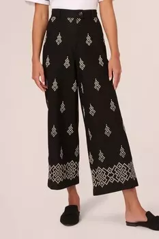 Широкие брюки с вышивкой по всей длине и задними карманами Adrianna Papell, черный