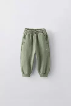 Широкие брюки с вышивкой ZARA, средне-зеленый