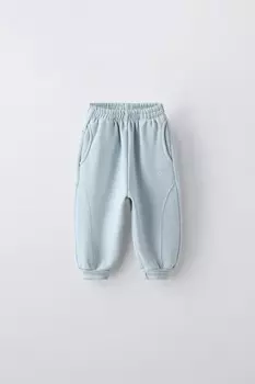 Широкие брюки с вышивкой ZARA, светло-голубой