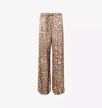 Широкие брюки с высокой посадкой и фирменной вышивкой леопардового цвета Stella Mccartney, коричневый