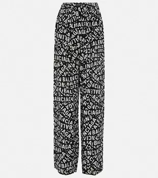 Широкие брюки с высокой посадкой и логотипом BALENCIAGA, черный