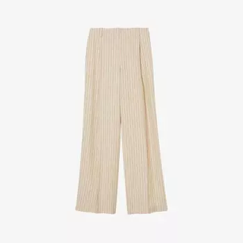 Широкие брюки с высокой посадкой и плиссированной полоской из тканого материала Sandro, цвет naturels
