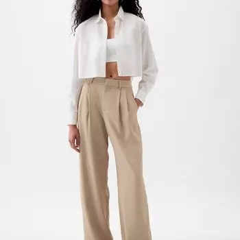 Широкие брюки с высокой талией и вытачками Gap, бежевый