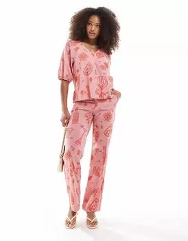 Широкие брюки с высокой талией от Object, с принтом в виде розового эскиза