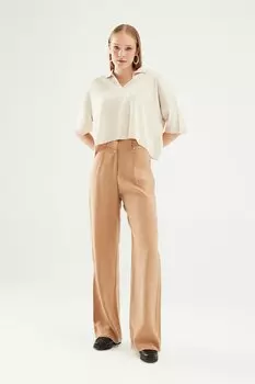Широкие брюки с высокой талией светло-коричневого цвета QUZU